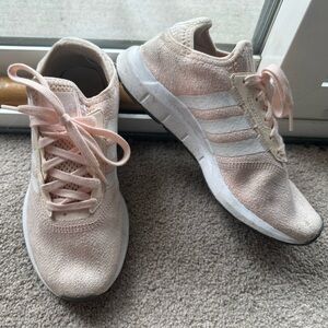 Women’s Adidas Swift Run lace up, pink/white, running shoes, size 6